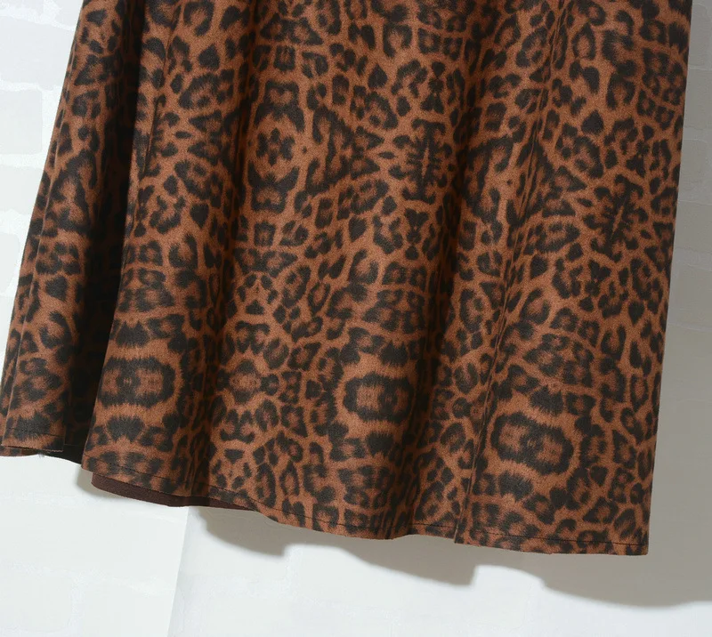 Leopord/юбка с узором женская, новинка года, стильная Осенняя юбка средней длины с высокой талией, замшевая юбка А-силуэта, длинные юбки 8831
