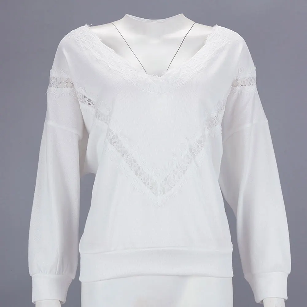Вязаный свитер для женщин топ Джемпер белый выдалбливают V шеи осень тонкий женский пуловер рубашка длинный рукав Однотонный свитер D30