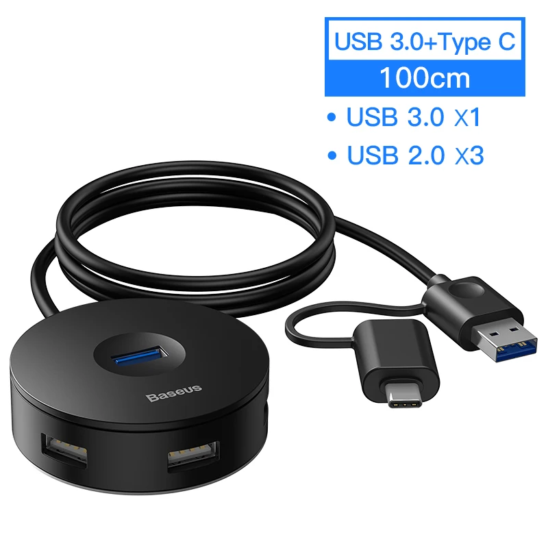 Baseus type C usb-хаб USB3.0 USB C концентратор для MacBook Pro Air концентратор USB type C usb 3,0 2,0 адаптер с Micro USB type-C HAB адаптер - Цвет: 2Plug Black 100cm