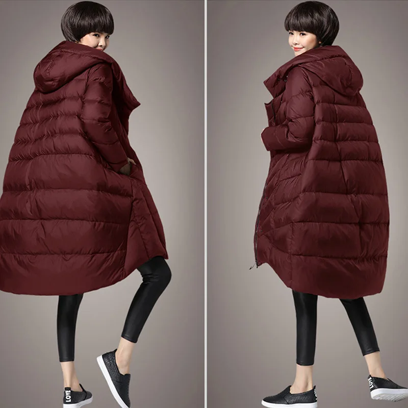 Wine red AYUNSUE ультра легкий пуховик для женщин с капюшоном зимнее длинное пуховое пальто для женщин размера плюс пуховик парка YL17010501 KJ3738 - Цвет: Wine red