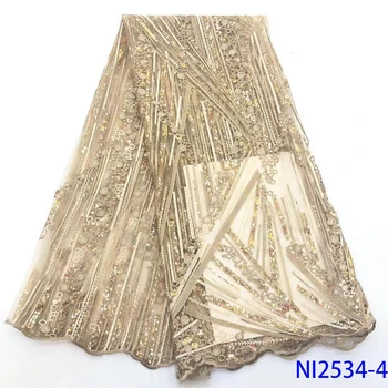 

Latest African sequence Lace Fabric 2019 High Quality Nigerian French Net With Sequins Embroidery Tulle Lace For Dress QFNI2534