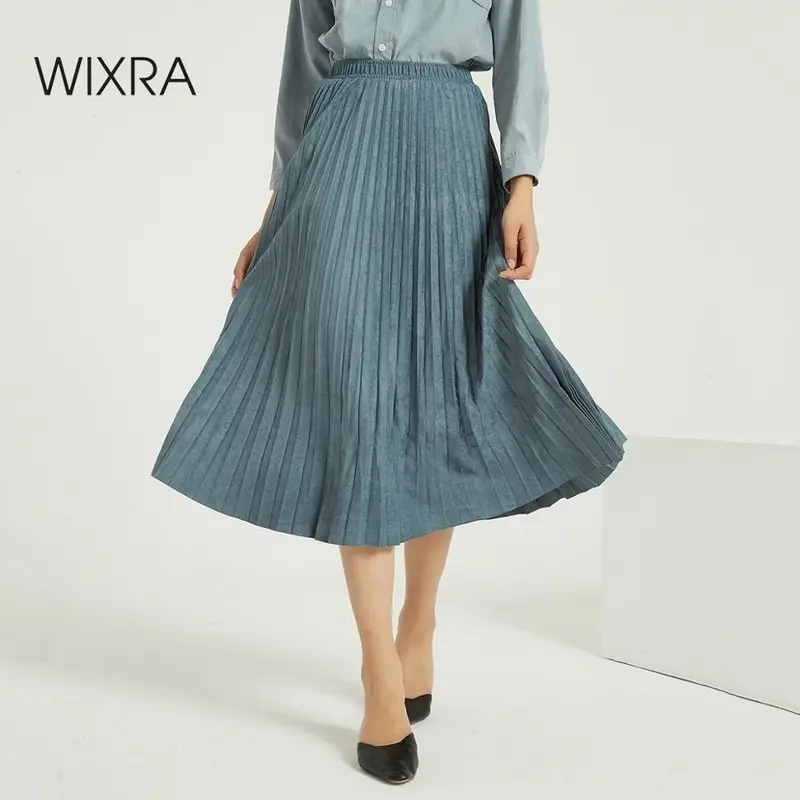 Женские замшевые плиссированные юбки Wixra Классическая Повседневная утолщенная