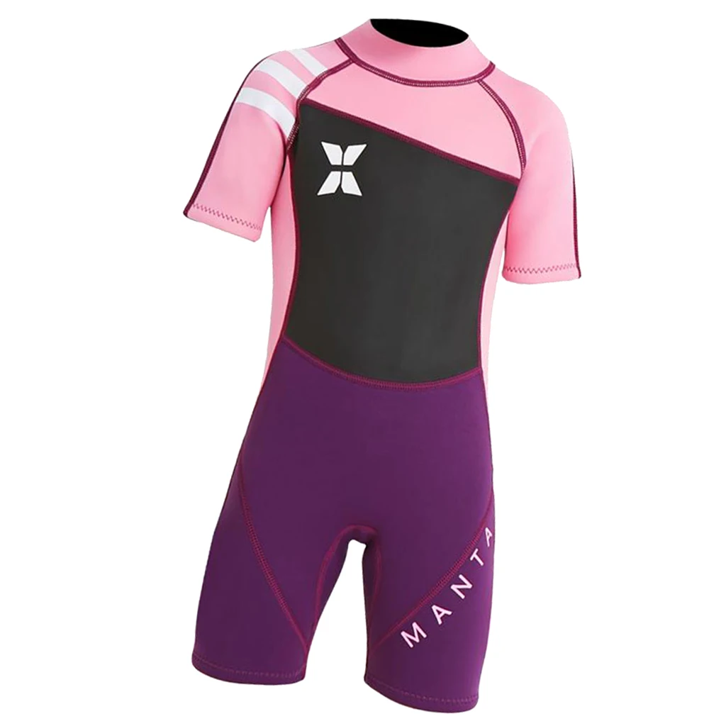 Kids Short Sleeve Wetsuit Swimwear Bathing Suit One Piece Swimsuit UPF50+ for Scuba Diving Snorkeling Surfing Swimming 