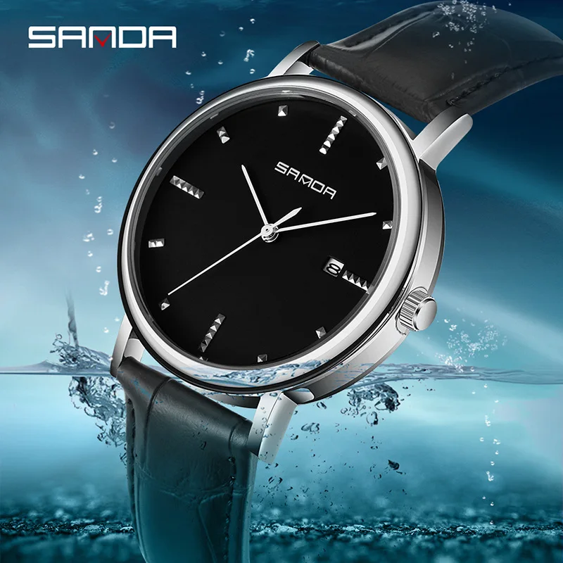 

SANDA 2019 luxury brand leather strap quartz watch Shock Resistant Waterproof Stop Watch Outdoor stainless steel Wristwatch new