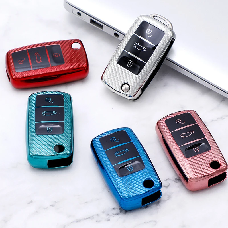 

New Carbon Fiber TPU Car Key Case For VW Volkwagen Polo Bora Tiguan Passat Golf 6 Lavida Scirocco Key Covers Auto Accessories