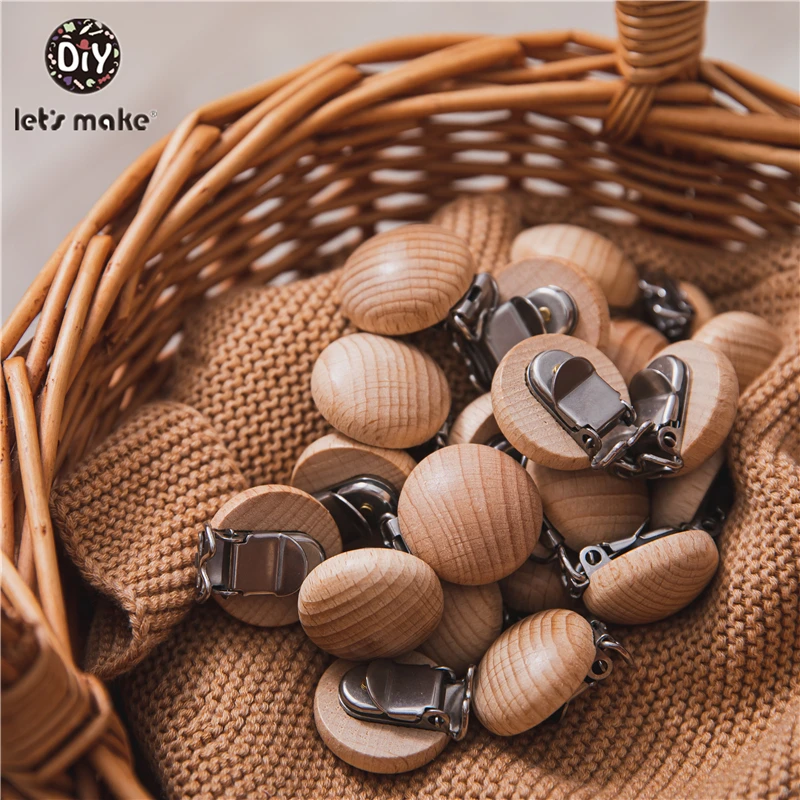 Vamos a hacer 50pc bebé Chupete Clips de Metal de madera soportes con pinzas para Chupetes para bebé Porta Chupetes personalizado Bebe Clip de Chupete conjunto