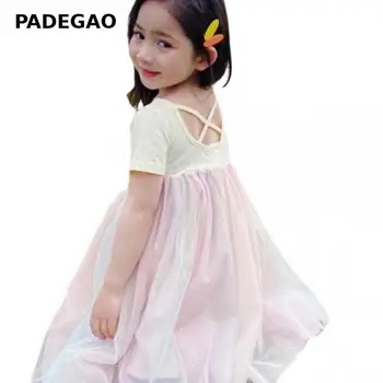

Girls Dress Mesh Patchwork Short Sleeve Princess Dress For Girl Fashion Kids Mesh Girls Summer Dress Kids 2020 Child Clothing