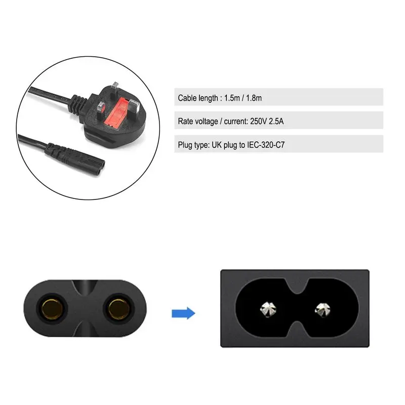 20 шт. UK AC кабель питания 1,8 м 1,5 м Рисунок 8 IEC C7 удлинитель питания для зарядного устройства батареи ноутбука портативное радио sony psp 3 4