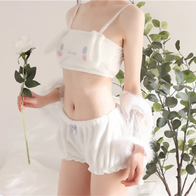 Pijama feminino Kawaii Anime, lindo conjunto de blusa de pelúcia e shorts  roupa de dormir linda Loli, Coelho branco B, G : : Moda