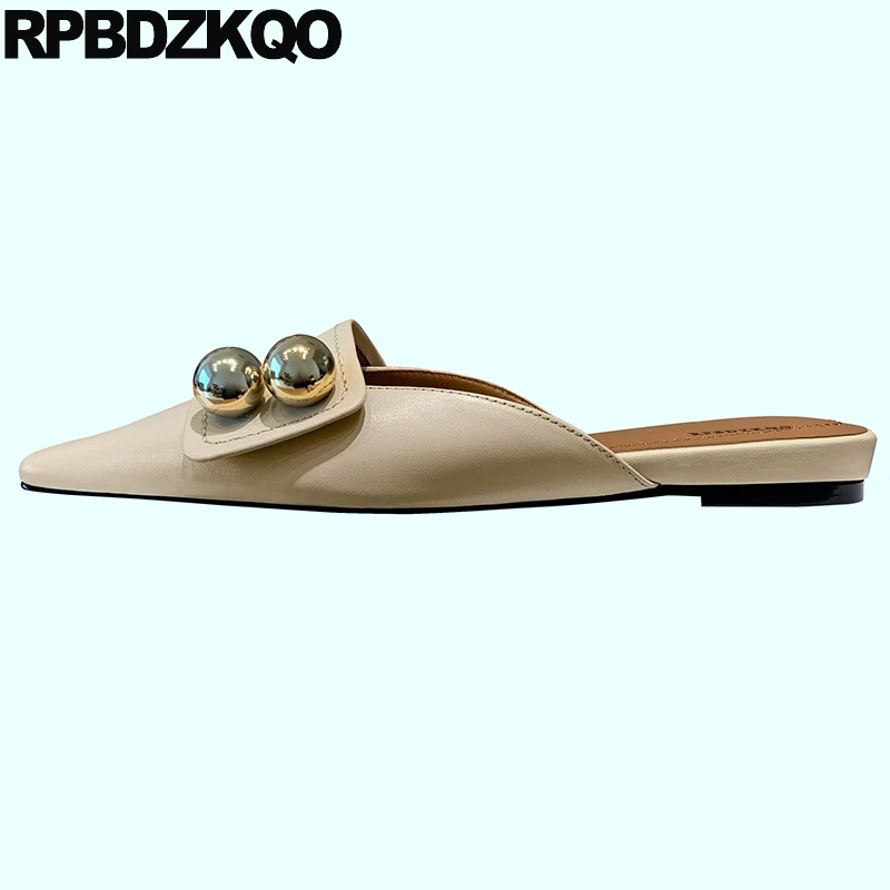 

sandals pointed toe designer shoes women luxury 2019 mules size 34 flats metal slippers slip on genuine leather summer china