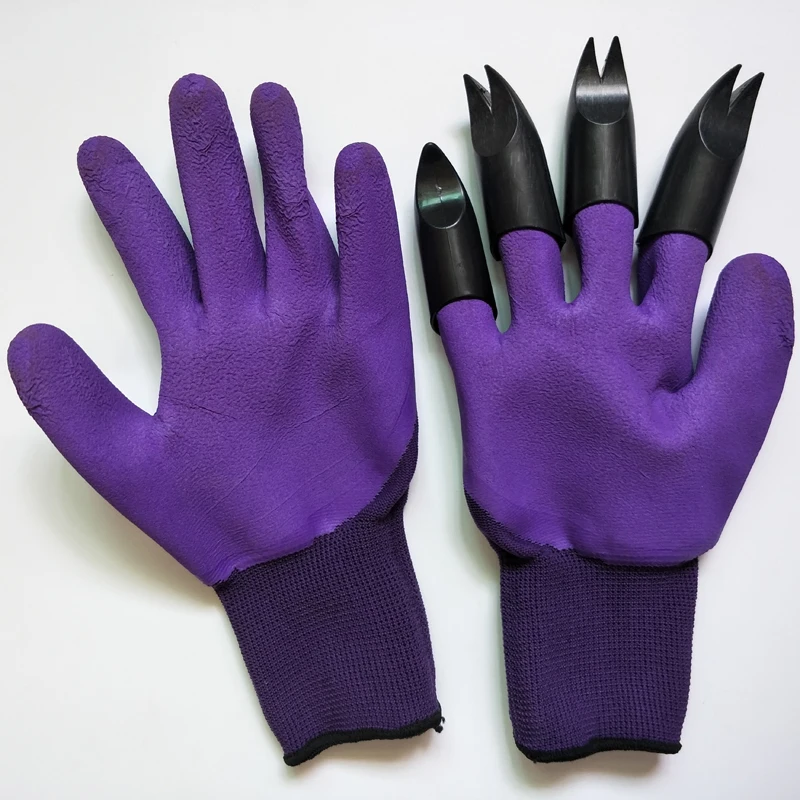 1 пара новых садовых перчаток для садовой копки, посадки сада, Genie перчаток с 4 ABS пластиковыми когтями - Цвет: purple 4 fork claws