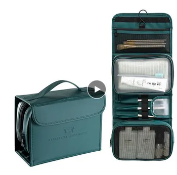 

2020 HOT Multifunctional Folding Wash Bag Bathroom Hanging Bag Portable Matt PU Travel Cosmetics Organize Storage Bag