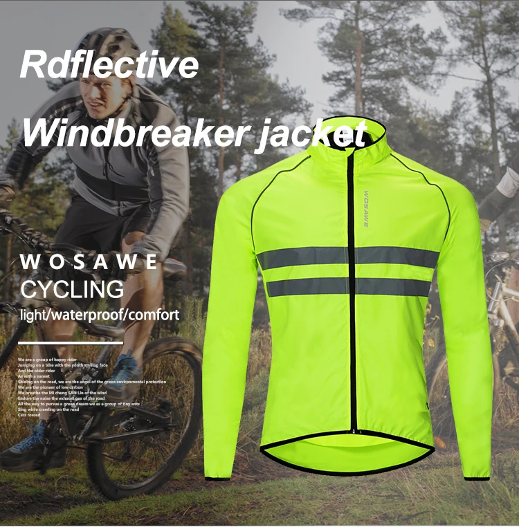 WOSAWE Windproof Cycling Jacket Men Waterproof Reflective Ropa Maillot Ciclismo Ultralight Bike Long sleeve MTB Bike Windbreaker