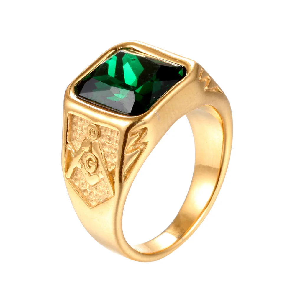 Gold green Мужской высокое качество мужские цвета: золотистый, серебристый AAA+ Циркон масон, Масонство масонское кольцо Нержавеющая сталь группа каменное кольцо для мужчин - Цвет основного камня: Gold green