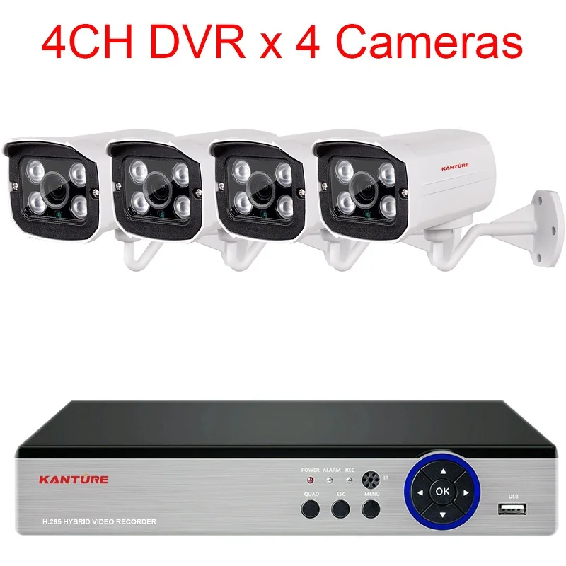 KANTURE h.265+ 8CH 4K Ultra HD cctv dvr комплект 8MP камера ночного видения система безопасности IP66 Водонепроницаемый P2P комплект видеонаблюдения - Цвет: 4CH DVR x 4 Camera