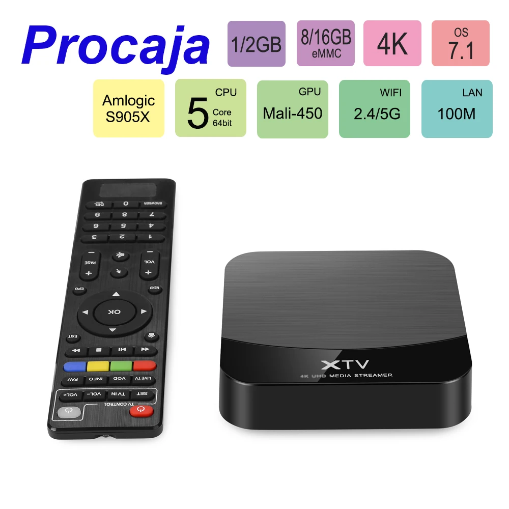 ТВ приставка Procaja X 5G Smart tv Box Android 7,1 ram 1G/2G rom 8G/16G 24G/5G Wifi S905X Поддержка IP tv код 4K Stalker медиаплеер