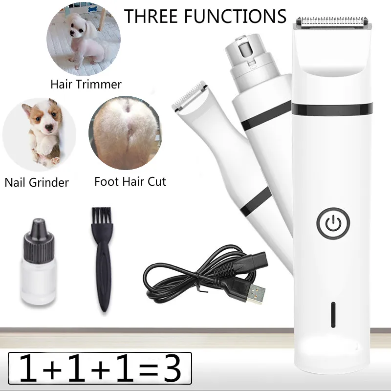 Профессиональный электрический триммер для волос для собак, машинка для стрижки домашних животных, три функции, интегрированный уход за домашними животными, перезаряжаемый аккумулятор USB