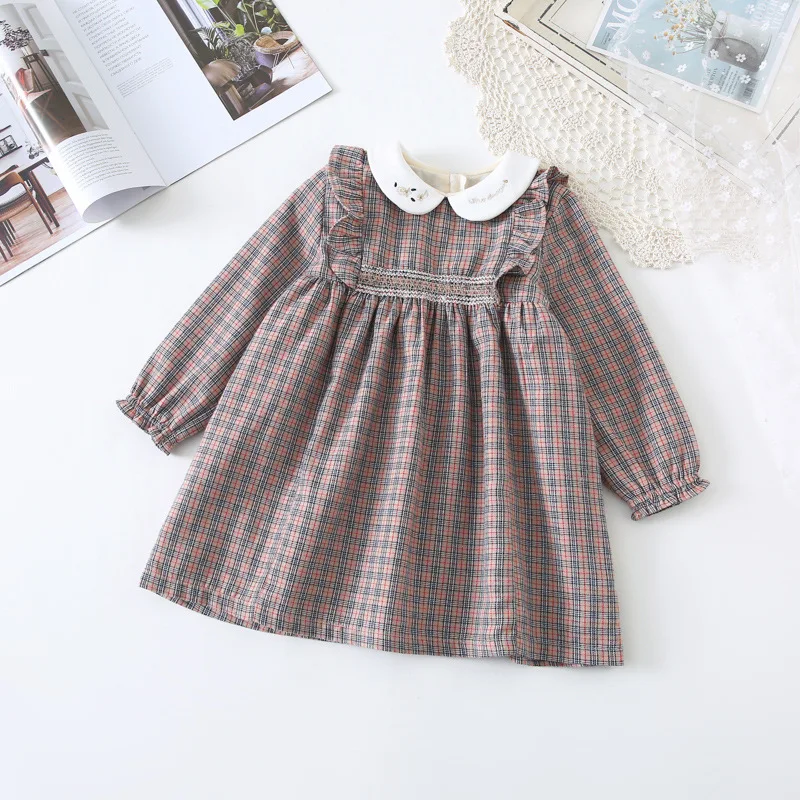 Owligbaby/ г.; платье в клетку с оборками в Корейском стиле для девочек; модные весенние платья для маленьких девочек; детская одежда; От 1 до 6 лет