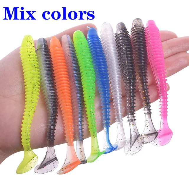 Proleurre Fishing Worm Soft Lures Jig Wobblers 5cm 7cm 9cm Easy Shiner For Carp Bass Artificial Double Colors Silicone Swimbait Mix colors