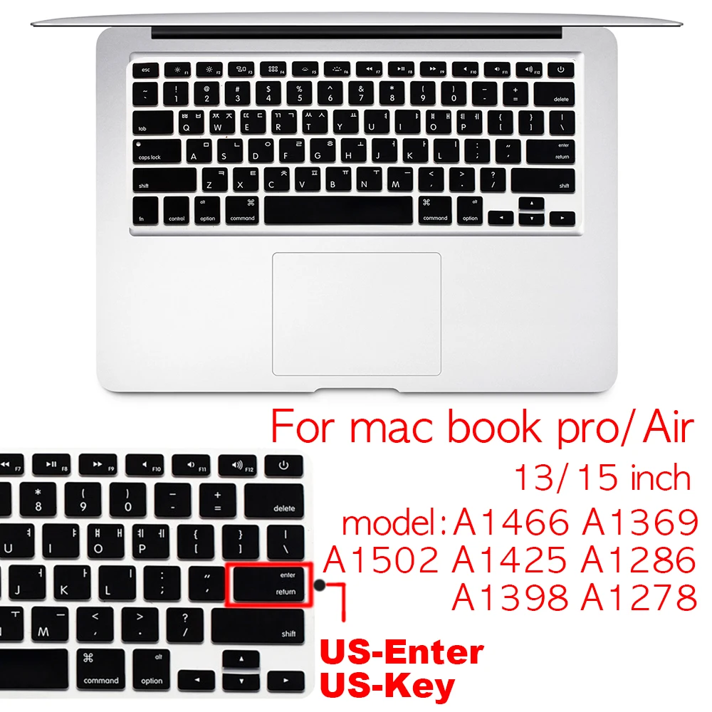 Корейский US-Key US-Enter чехол для клавиатуры защитный чехол для Macbook Pro 13Air 11 12 15 touchbar A2159 A1466 A1932/A1990/A1398/A1708 - Цвет: airpro13or15US-Enter