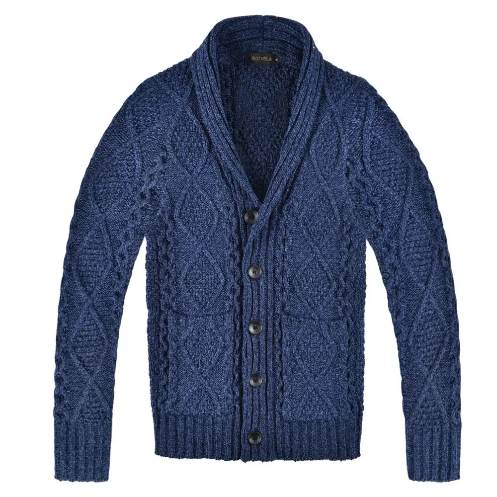 BOTVELA, вязаный мужской свитер, кардиган, Осень-зима, шерстяное пальто с шалевым воротником, v-образный вырез, 203 - Цвет: Тёмно-синий