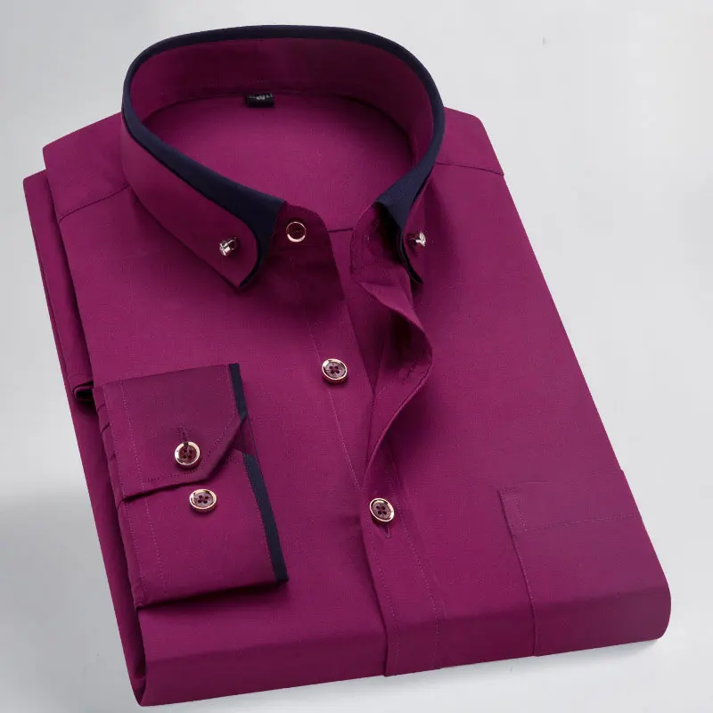 Новая модная мужская деловая рубашка с длинным рукавом, рубашка на пуговицах с воротником, однотонная строгая Повседневная рубашка - Цвет: 16726