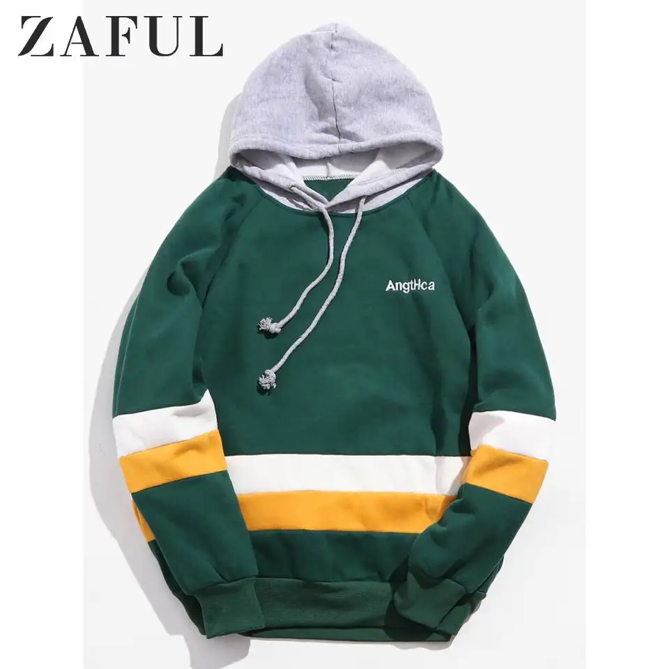 Contrast embroidered letter fleece hoodie Clearance