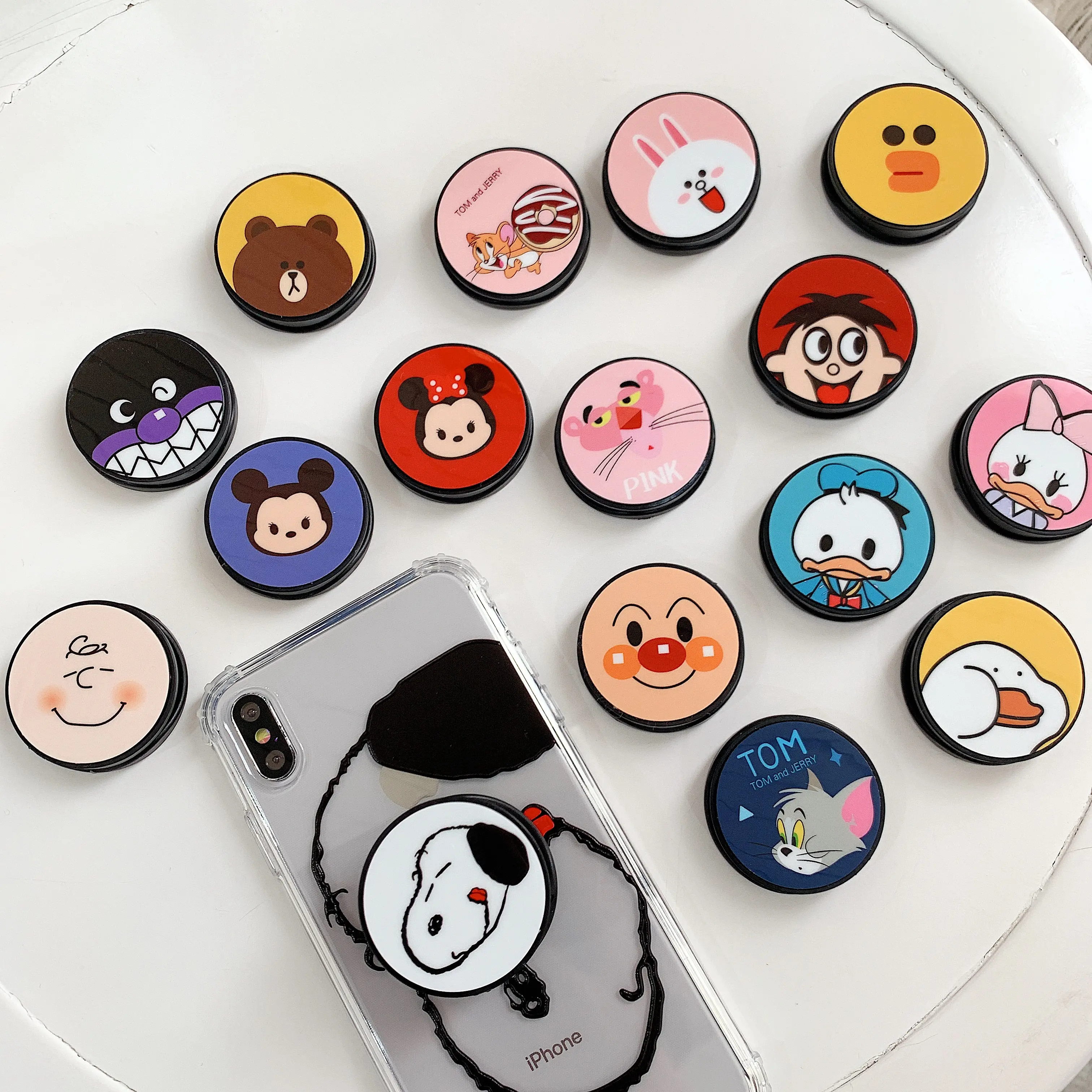 

Cute Cartoon Round Universal Mobile Phone Ring Holder Airbag Gasbag fold Stand Bracket Mount For iPhone XR Samsung Huawei Xiaomi