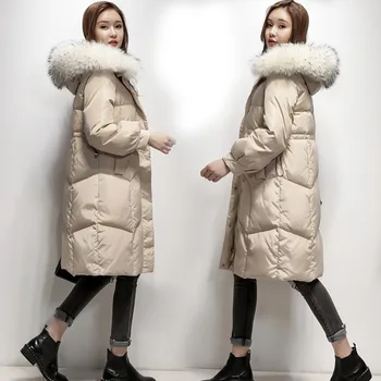 

Hooded Women's Winter Jacket Raccoon Fur Collar Long Warm Duck Down Coat Overcoat Jackets for Women 2020 KJ2019