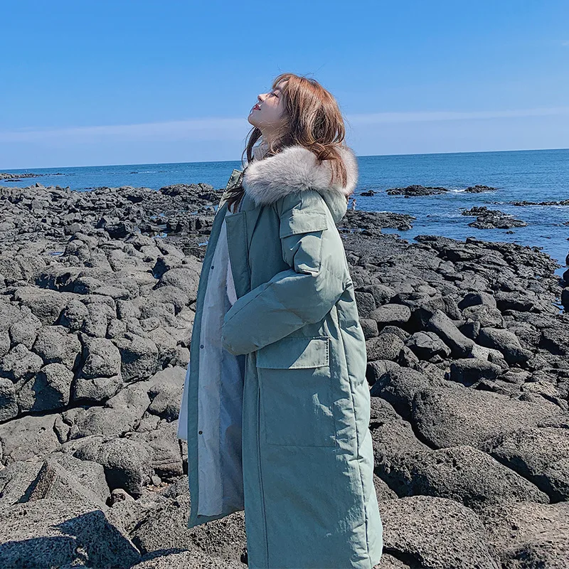 

Cotton-padded Clothes Women's Mid-length 2019 Winter New Style Students Loose Thick Large Fur Collar INS Hipster Cotton-padded J