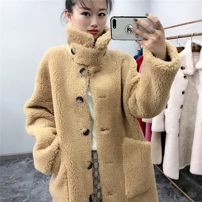 yellow Новинка, гранулированное шерстяное пальто для стрижки овец, Женская шерстяная куртка для холодной зимы, плотное меховое пальто, размер большой, не осенний мех длиннее, F1102 - Цвет: yellow