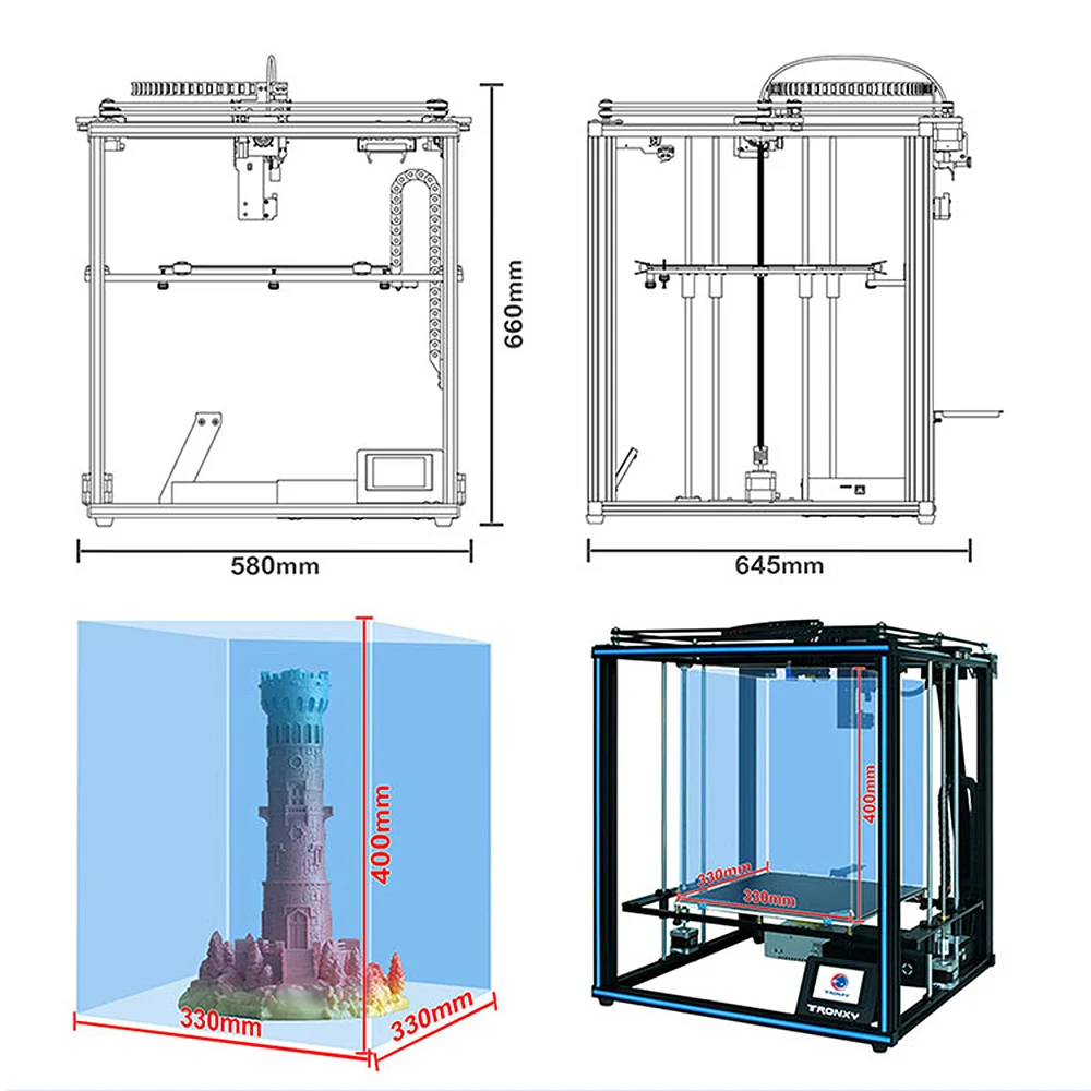 TRONXY X5SA PRO 3D-принтеры комплект 330*330*400 мм Поддержка автоматическое выравнивание нити один щелчок вверх и вниз Мощность-off поиска печать