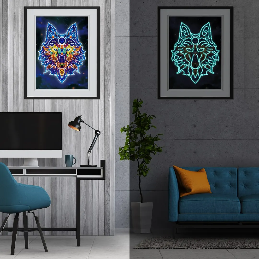 DIY 5d Luminous Diamond Painting Kits for Adults Special Shape Glow Home Wall Decor Wolf | Дом и сад