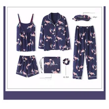 Халат, женские комплекты с платьем, домашние костюмы из семи предметов, можно носить на улице, с длинными рукавами, брюки, Осенние комплекты одежды для сна для женщин