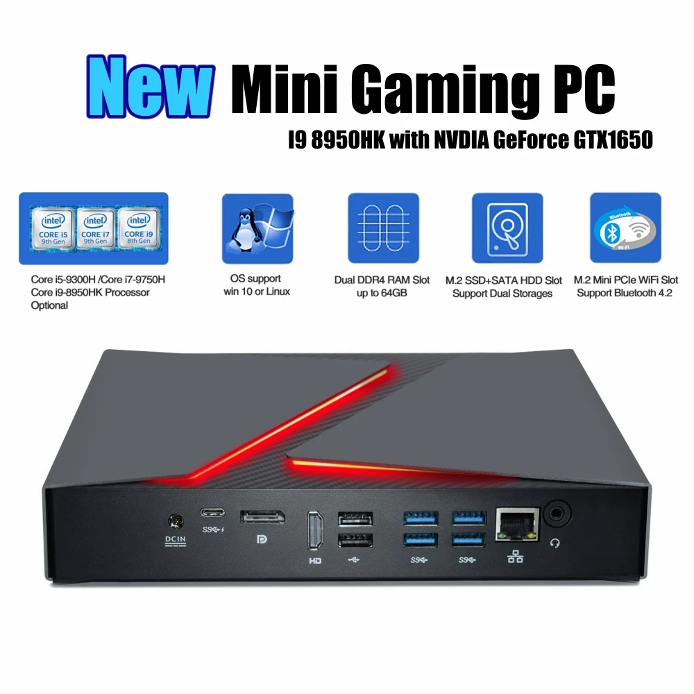 Promoción Mini ordenador para videojuegos con Intel i9 9880H, ordenador para videojuegos con 8 núcleos, Windows 10, NVIDIA, GTX1650 tarjeta gráfica, Wifi, BT BEpZnVeqQ