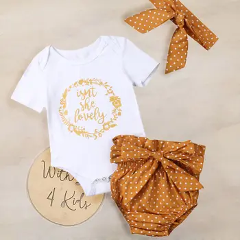 

Newborn Baby Clothes Set Baby Girls Rompers Bodysuit+Polka Dots Short Pants Headband 3PCS Outfits Infant Clothing Ropa De Bebe