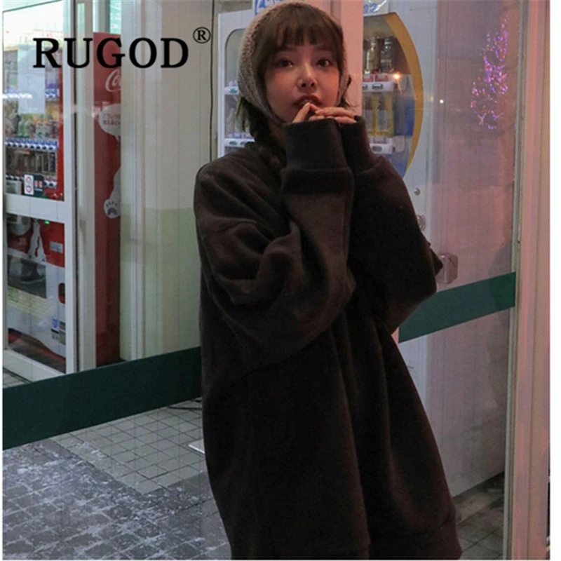 RUGOD, Осень-зима, утолщенные женские толстовки, корейская мода ins, круглый вырез, Однотонный свитер, женский Harajuku sudadera mujer