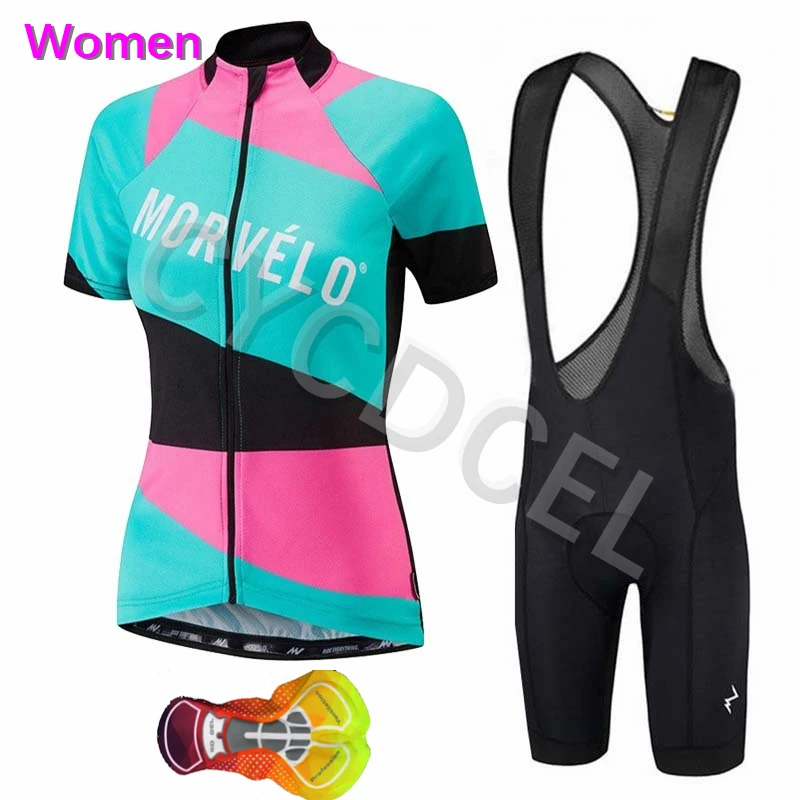 Женская одежда Morvelo Pro Team, летняя одежда для горного гоночного велосипеда, дышащая быстросохнущая велосипедная майка, набор из 16D гелевой подкладки, нагрудник, шорты
