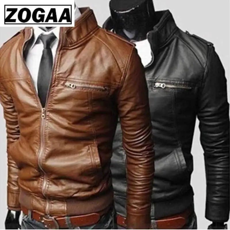 Мужская кожаная куртка ZOGAA черная мотоциклетная из искусственной кожи теплая для