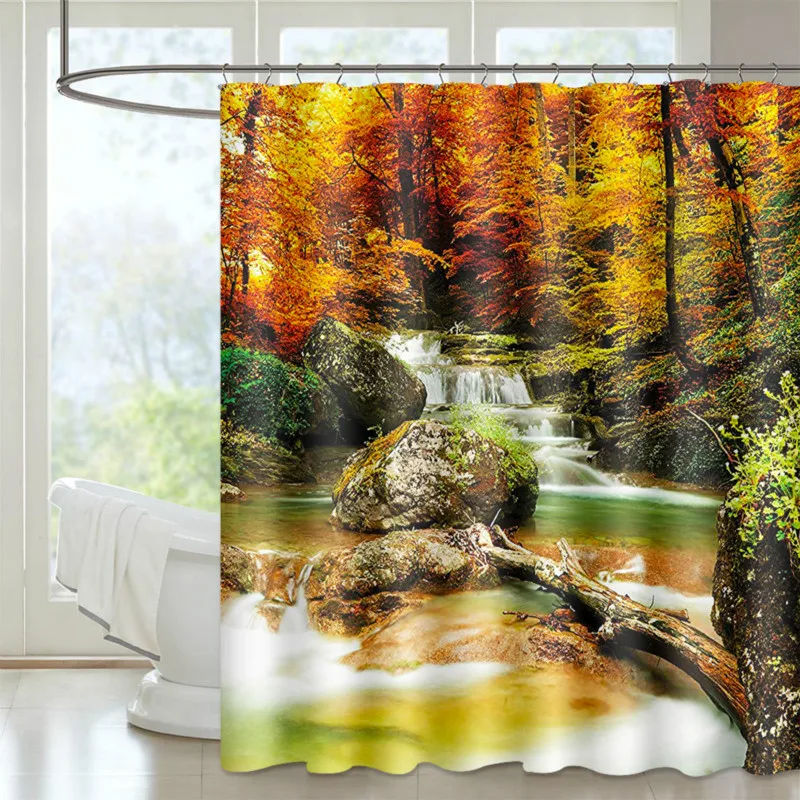 

Terylene Shower curtain Bathroom Curtain Waterproof Digital Printing Landscape Space partition Curtain 12 Hooks 150/180*200cm