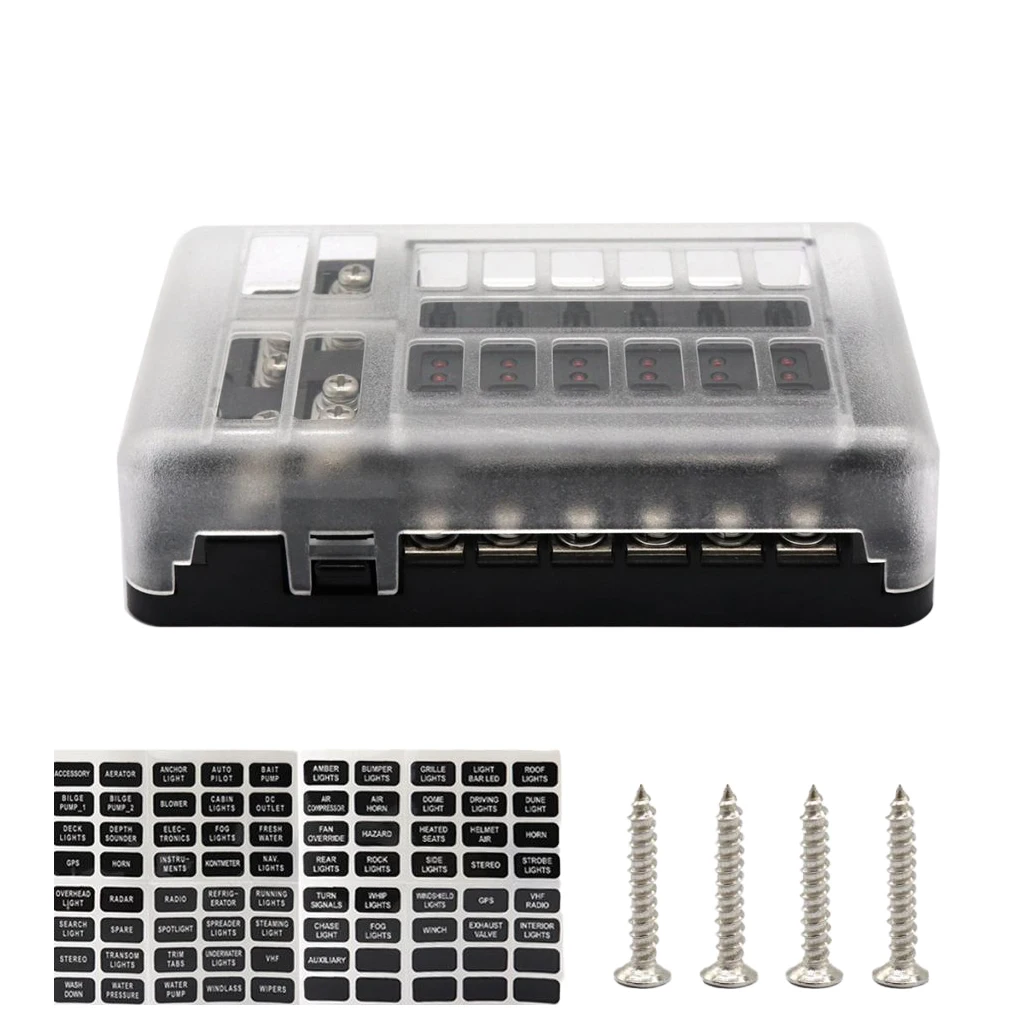32V 12-Way Blade предохранитель блок держатель с предохранителем светодиодный индикатор и Крышка для автомобиля морской лодки