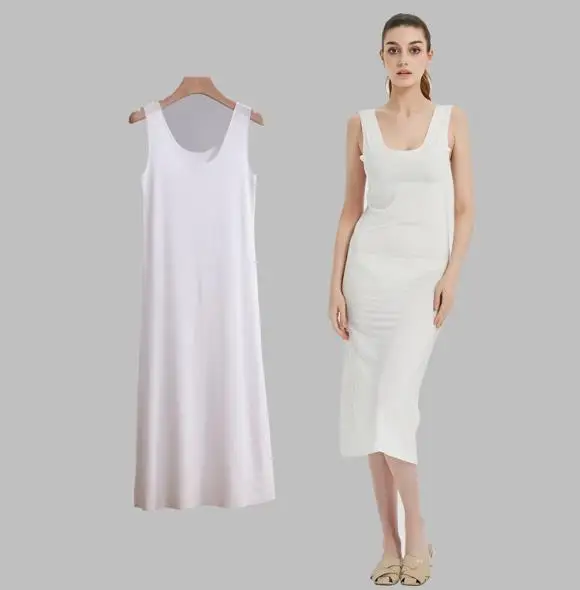 M-5XL Plus Size Nightgowns Women Sexy Ice Silk Nightdress Seamless Vest Long Dress Female Nightshirt Bottoming Shirt Robe Femme white