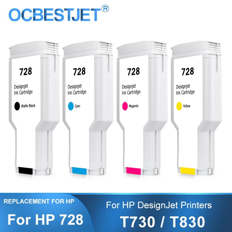 Cartucho de Tinta Compatível com Ocbestjet para hp Tinta Completa com F9j68a F9j67a F9j66a Vivid Color 728xl T730 T830