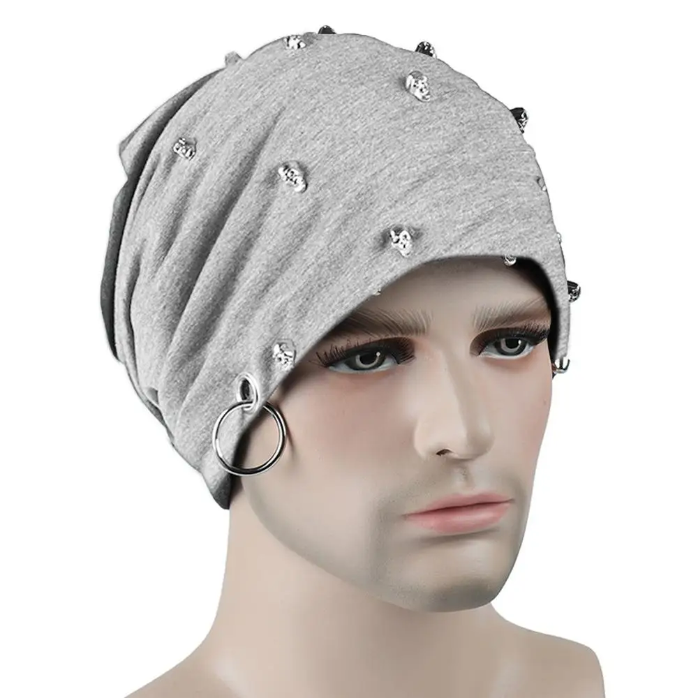 

Boys Winter Women Skull Gray Beanies Hedging Cap Knitted Cotton Hip Hop Innocent Hat Warm Children Unisex Scarf Piercing Ring