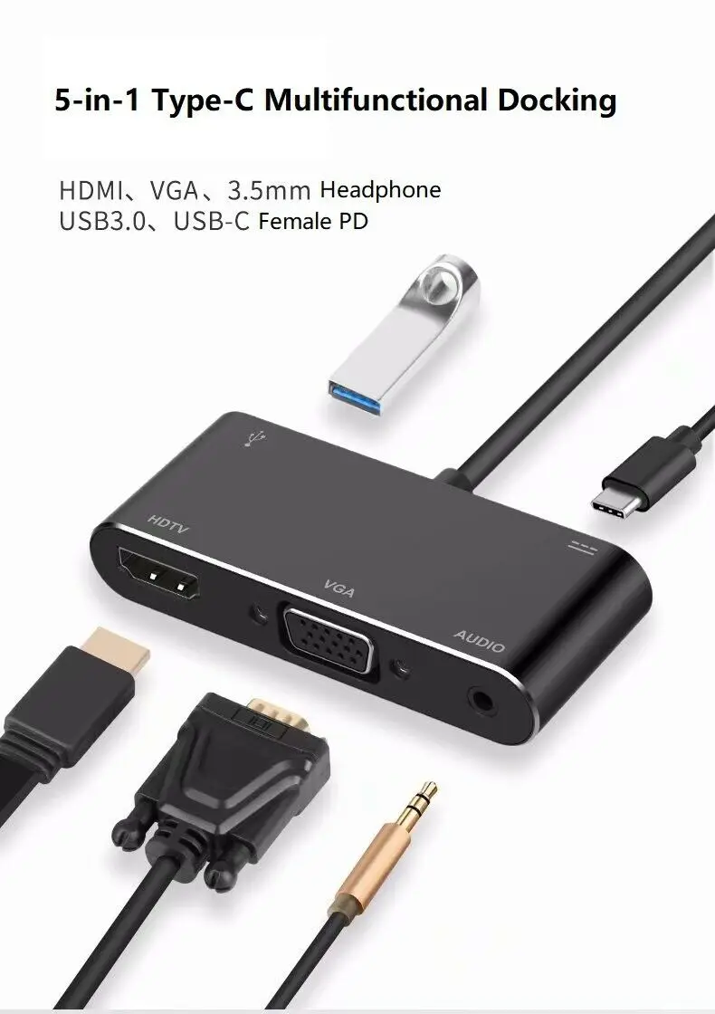 5 в 1 usb c концентратор type-c для 4k HDMI VGA 3,5 мм аудио USB 3,0 USB-C PD адаптер