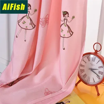 

Korean Cartoon Pink Little Princess Embroidered Curtains Living Room Bedroom Girl Room Custom Curtains ZH011T4