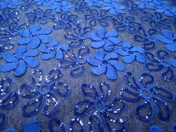 

Blue Fashion design beautiful African net lace fabric with sequins, 2019 Most popular French lace fabric for wedding M15592