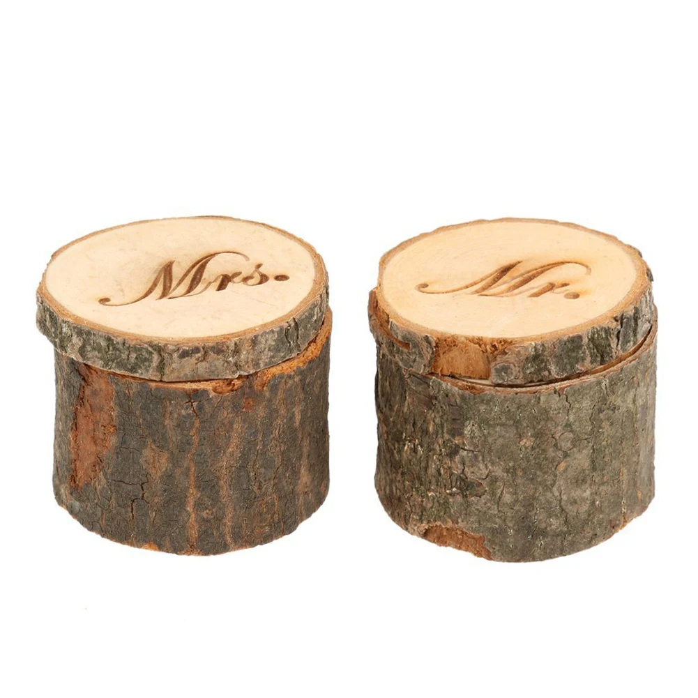 

2pcs Printed MR MRS Rustic Wedding Wooden Ring Box Holder Ring Jewelry Bearer Wedding supplies Marriage ring box gift