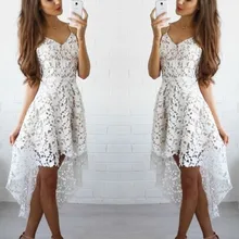 Асимметричное платье для выпускного вечера А-силуэта/принцессы без рукавов на тонких бретельках кружевные короткие/вечерние мини-платья