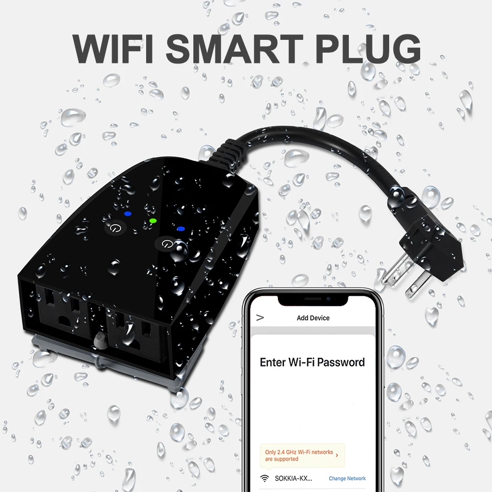 Умная розетка для улицы вилка с Wi Fi 2 розетки защита от брызг ip66 работает Alexa Google Home